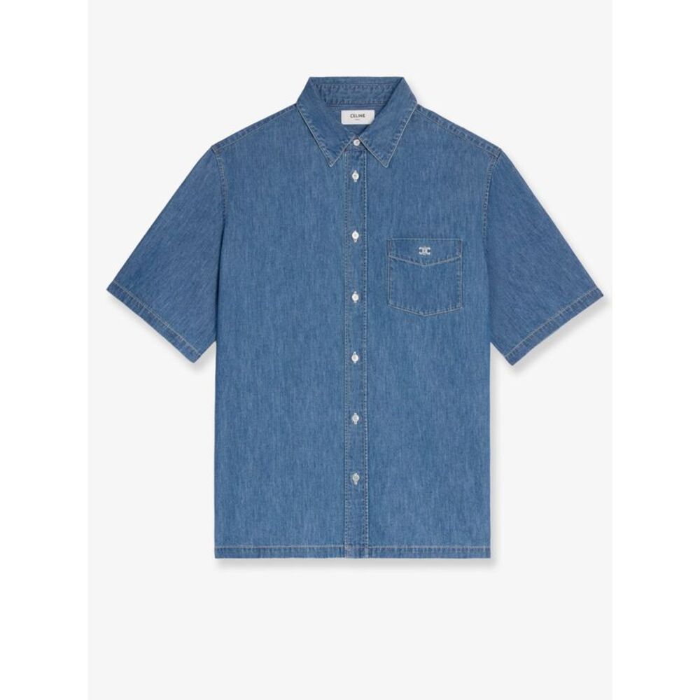 Celine Men Cotton Shirt With Triomphe Detail